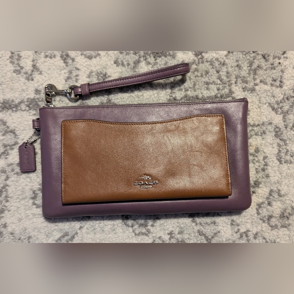 Coach Purple and Brown Wristlet NWOT